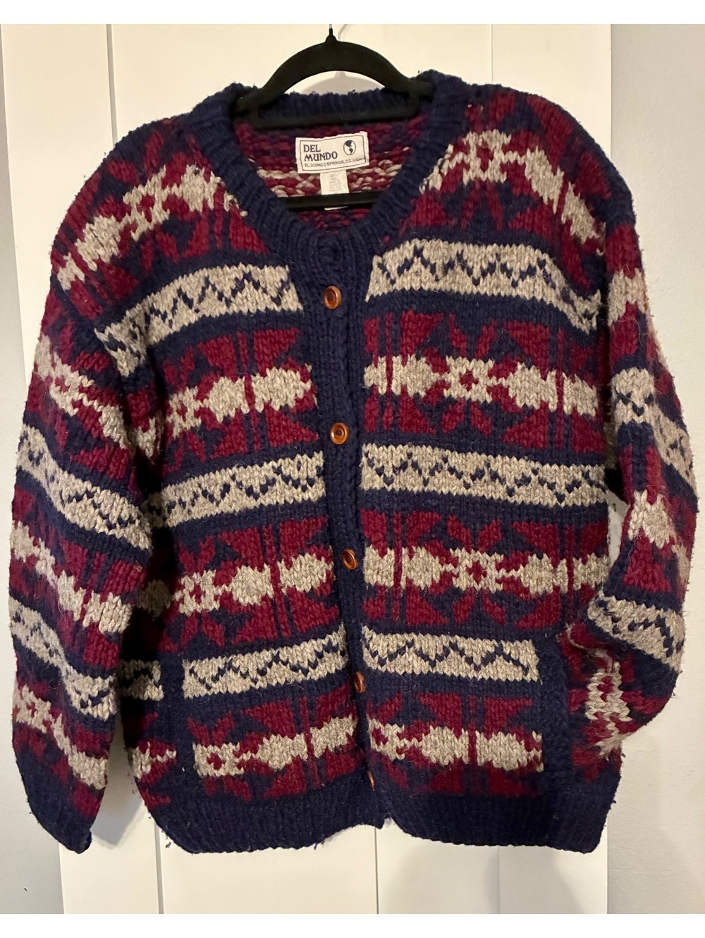 Vintage Del Mundo 100% Wool Fair Isle Cardigan Sweater Sz XL
